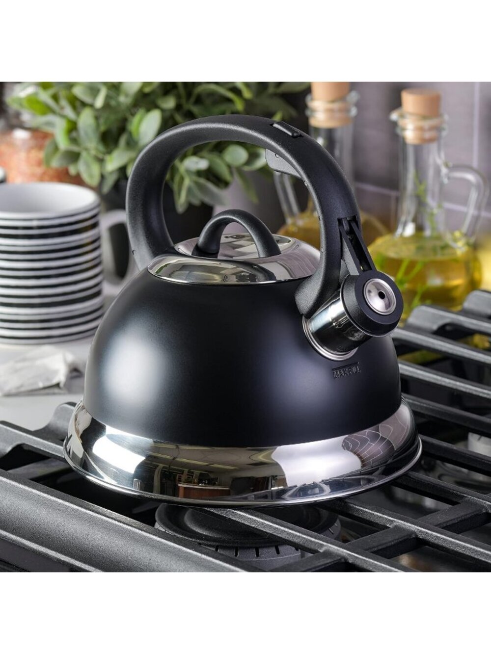Black Kitchen Whistling Tea Kettles 1.75-QT Stainless Steel Stove-Top Teapot - Picture 5 of 6